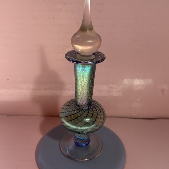 Stuart Abelman Art Glass Iridescent Pulled Feather Perfume Bottle 1981 - Picture 2 of 11
